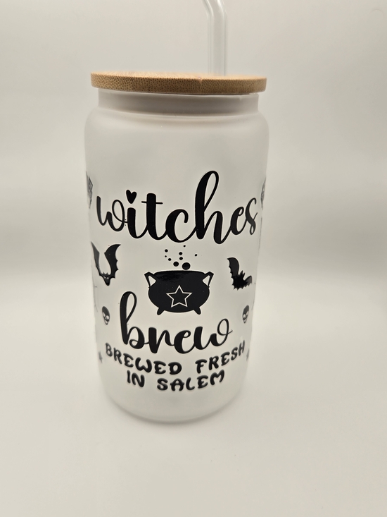 Erins Lovely Creations Other - Witches Brew Frosted Glass Jar with Bamboo Lid - White